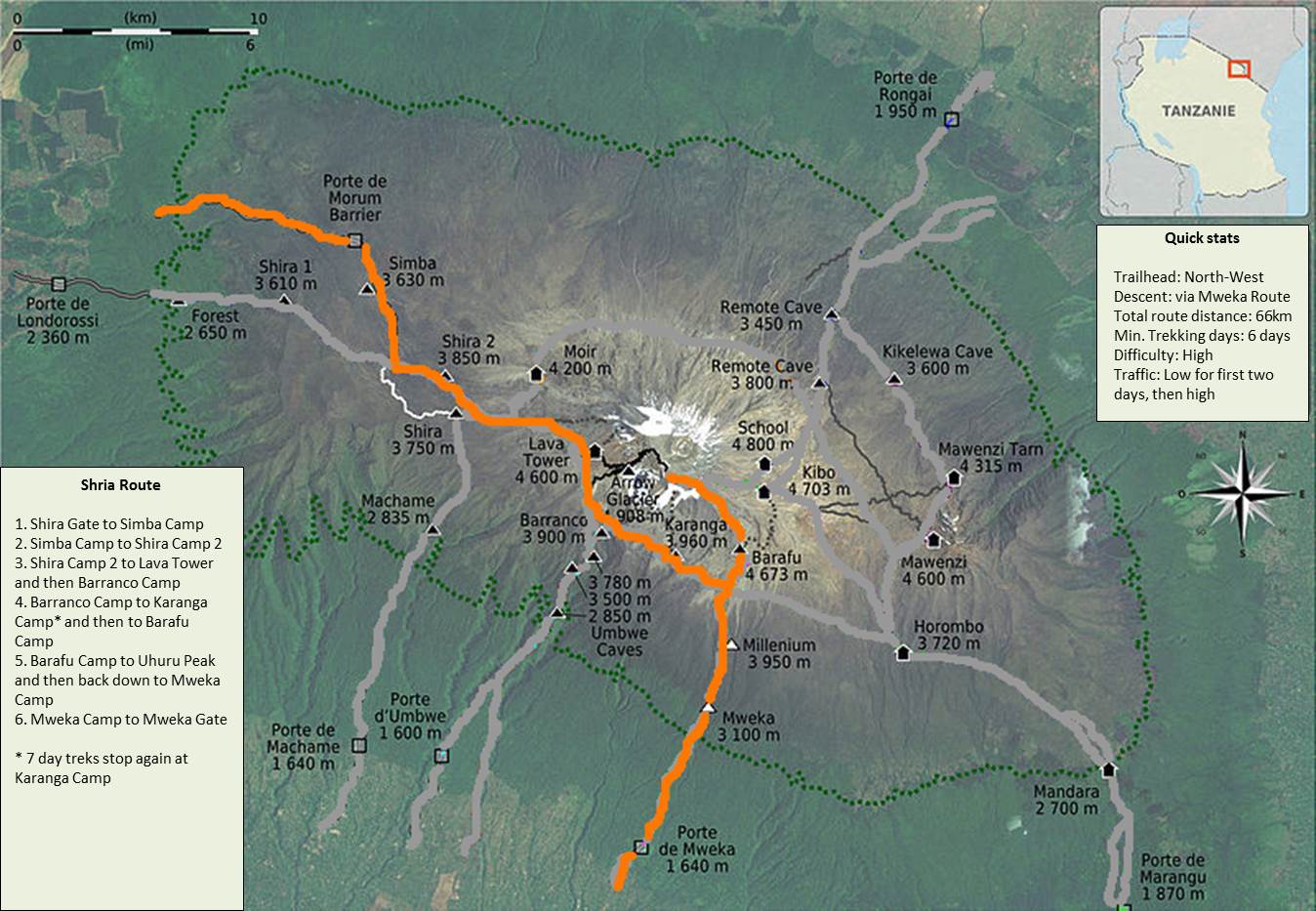 Shira Route Map Shira Route Map