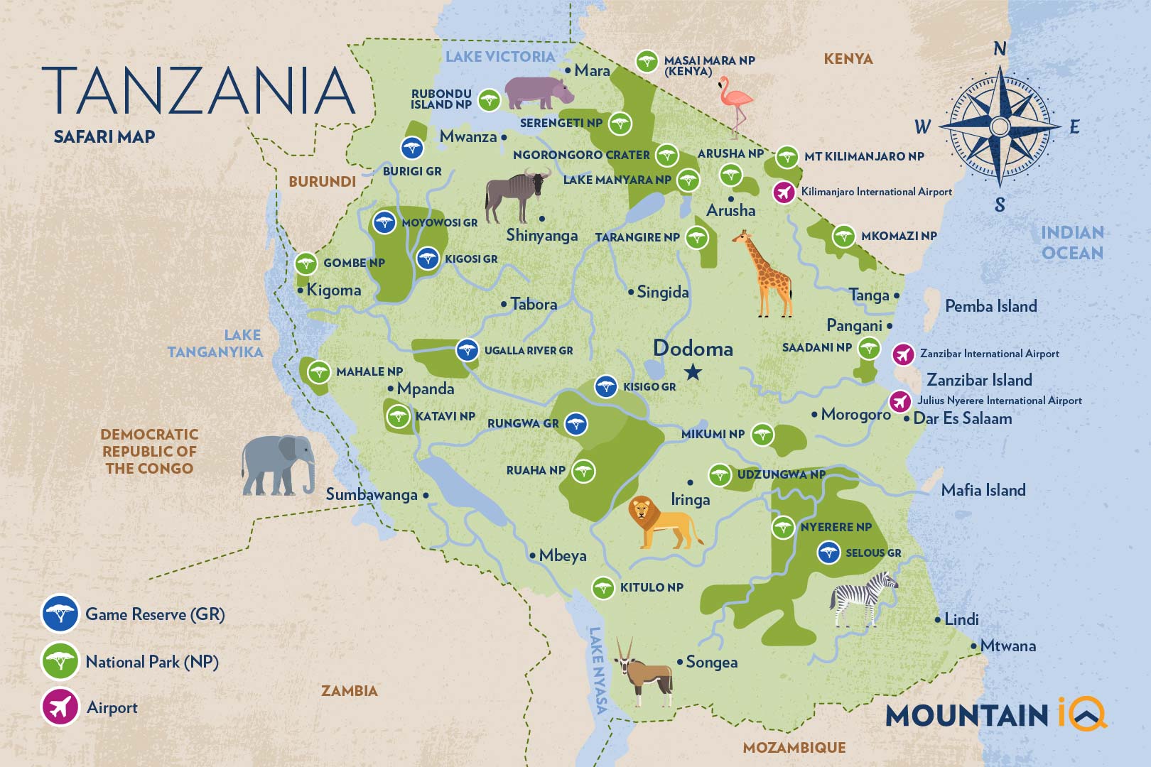 Tanzania safari map by Mountain IQ