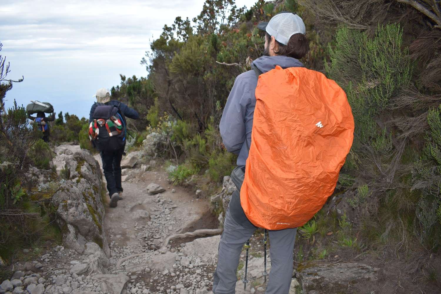 hiking with waterproof backpack cover