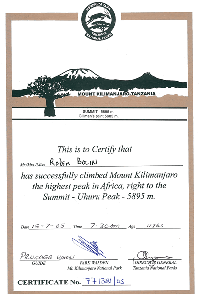 robin brolin kilimanjaro record
